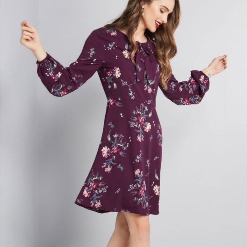 Jessy B Long Sleeved Purple Floral Dress